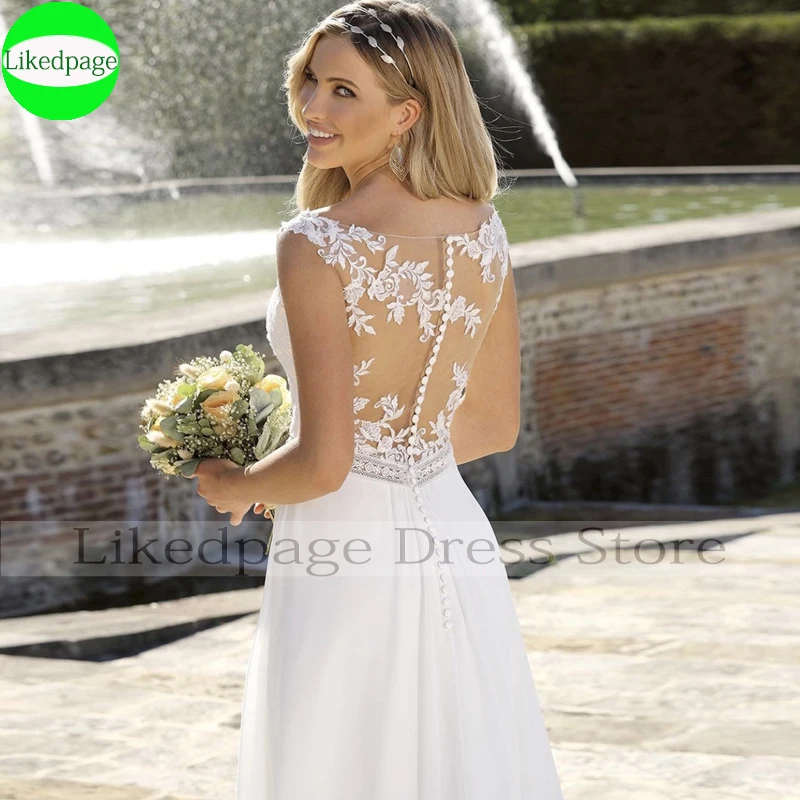 Boho Hochzeit Kleid 2021 Vestidos De Noiva V-ausschnitt Taste Bodenlangen Prinzessin Braut Kleid Chiffon-EINE Linie Trouwjurk Robe Mariage