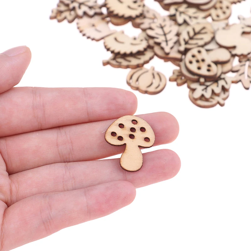 50PCS/set Mixed Wooden Craft Squirrel Leaves Mushroom Shape Scrapbooking Hedgehog Decoration Embellishments