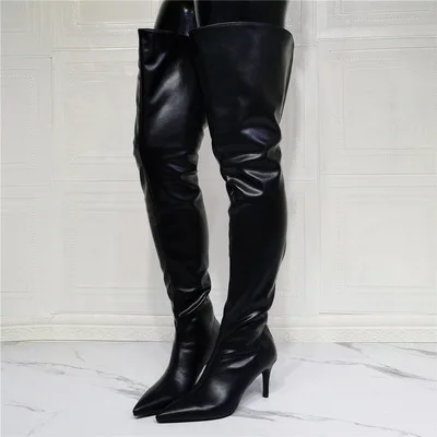 

2021 New Fashion Women Men Winter Thigh High Boots Sexy Stiletto Heels Pointed Toe Elegant Black Shoes Women Plus US Size 5-15