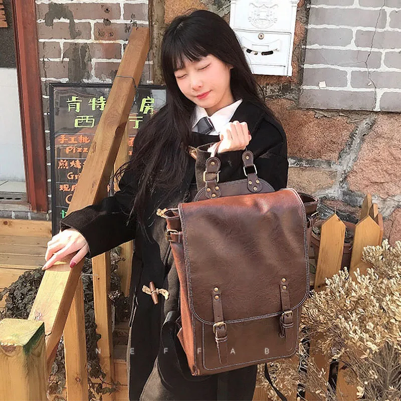 Vintage Women's Leather Backpack Schoolbag 16 Inch Laptop Fashionable Travel Black Summer Teen Girl High-Capacity Soft Backpacks