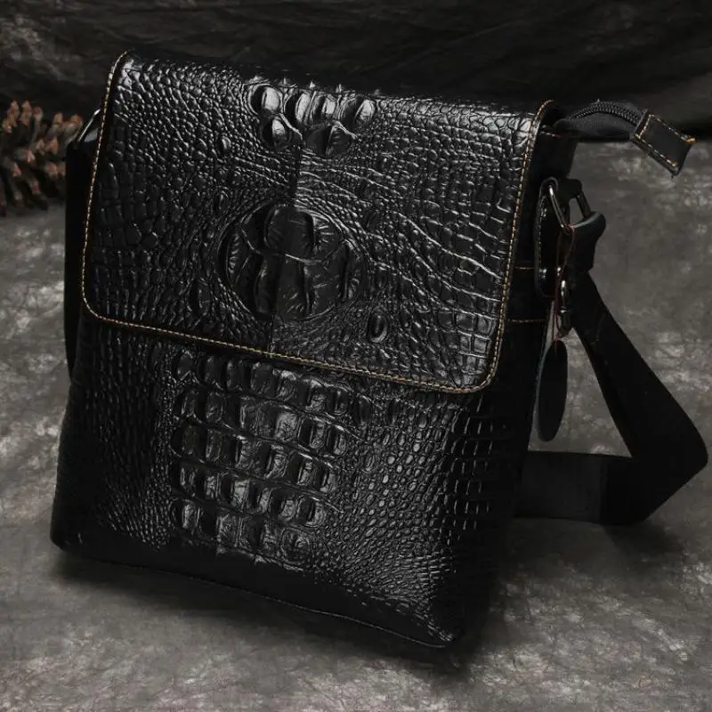 Imagem -03 - Bolsa de Couro Genuíno Johnature-vintage Masculina Padrão Simples de Crocodilo Couro de Vaca de Primeira Camada Ombro Pequeno Novo 2024