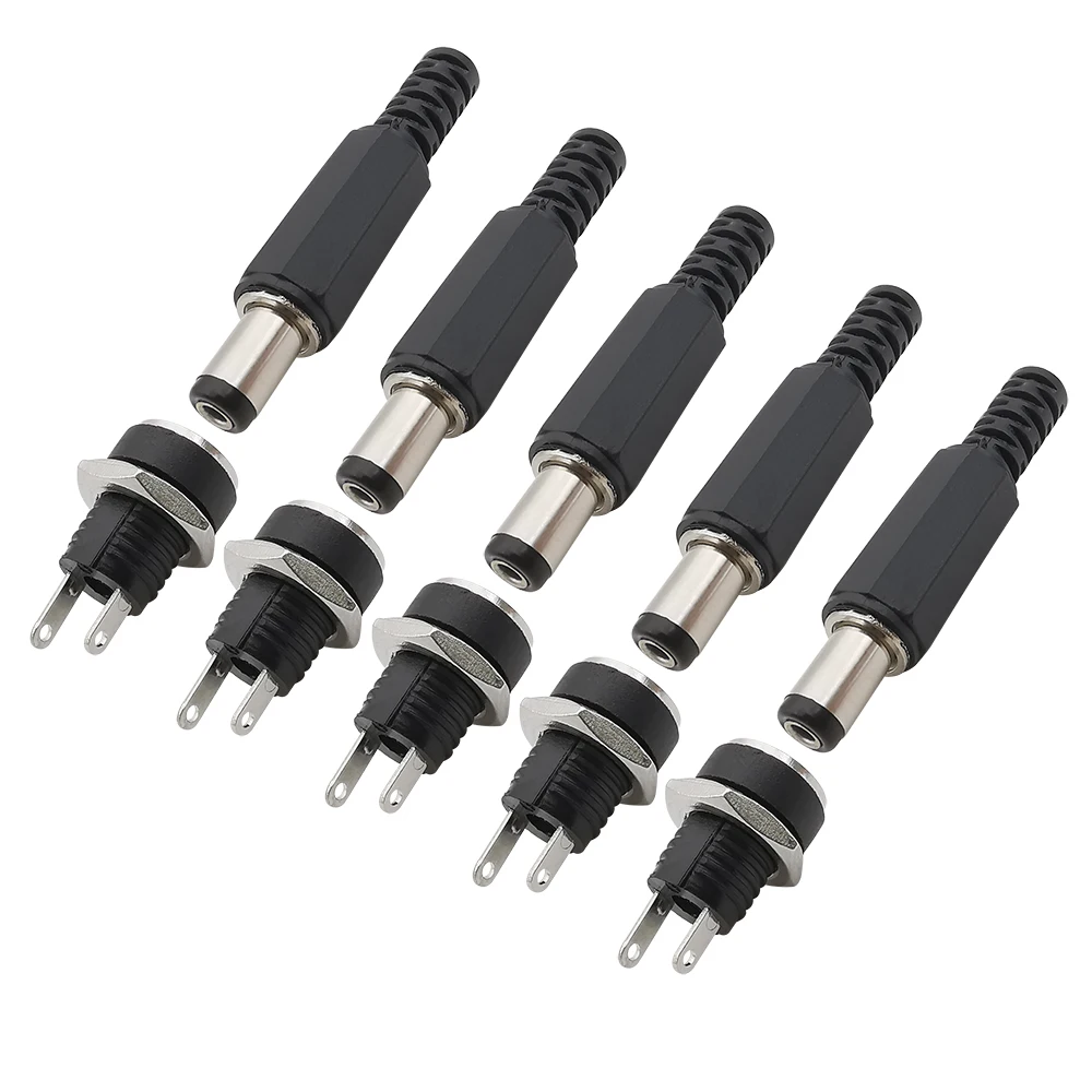 5.5x2.1mm DC Power Male Female Socket Adapter 12V 5.5*2.1mm DC Power Supply Plug Jack Screw Nut Panel Mount Connector 10/5/1Pair