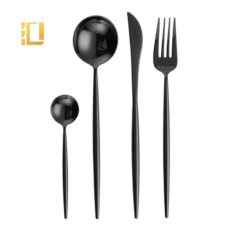 

Black Tableware 304 Stainless Steel Shiny Flatware Set Portugal Cutlery Dessert Fork Spoon Knife Chopsticks