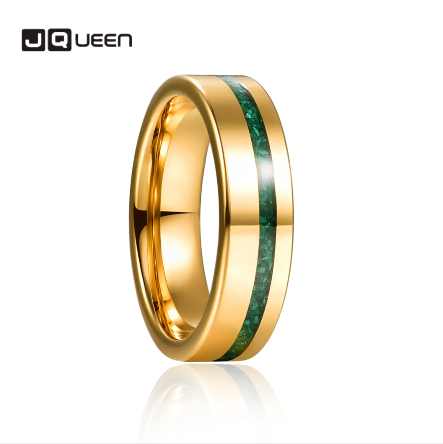 

6mm Gold Polished Inlaid Malachite Tungsten Steel Ring Tungsten Carbide Ring Men's Fashion Wedding Jewelry Best Gift