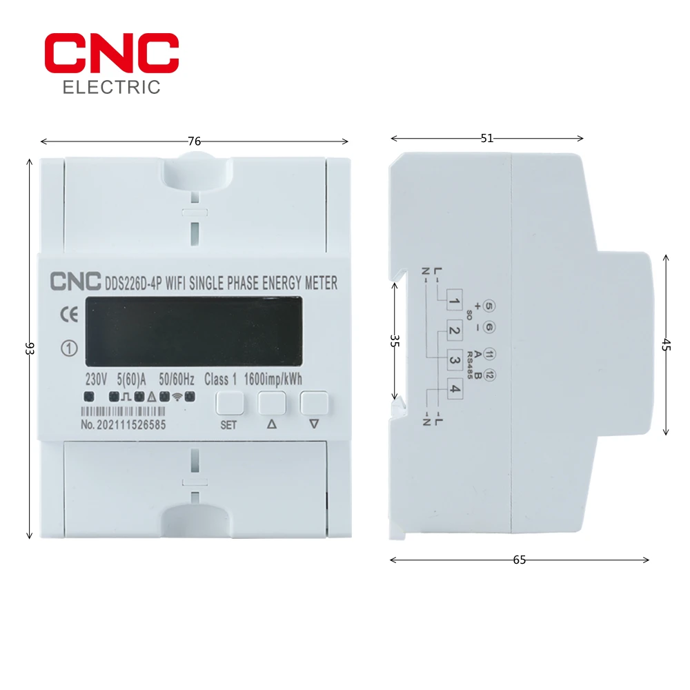 CNC Din Rail WIFI Smart Energy Meter timer Monitor kWh Meter Wattmeter Tuya Single Phase 220V 50/60Hz 65A