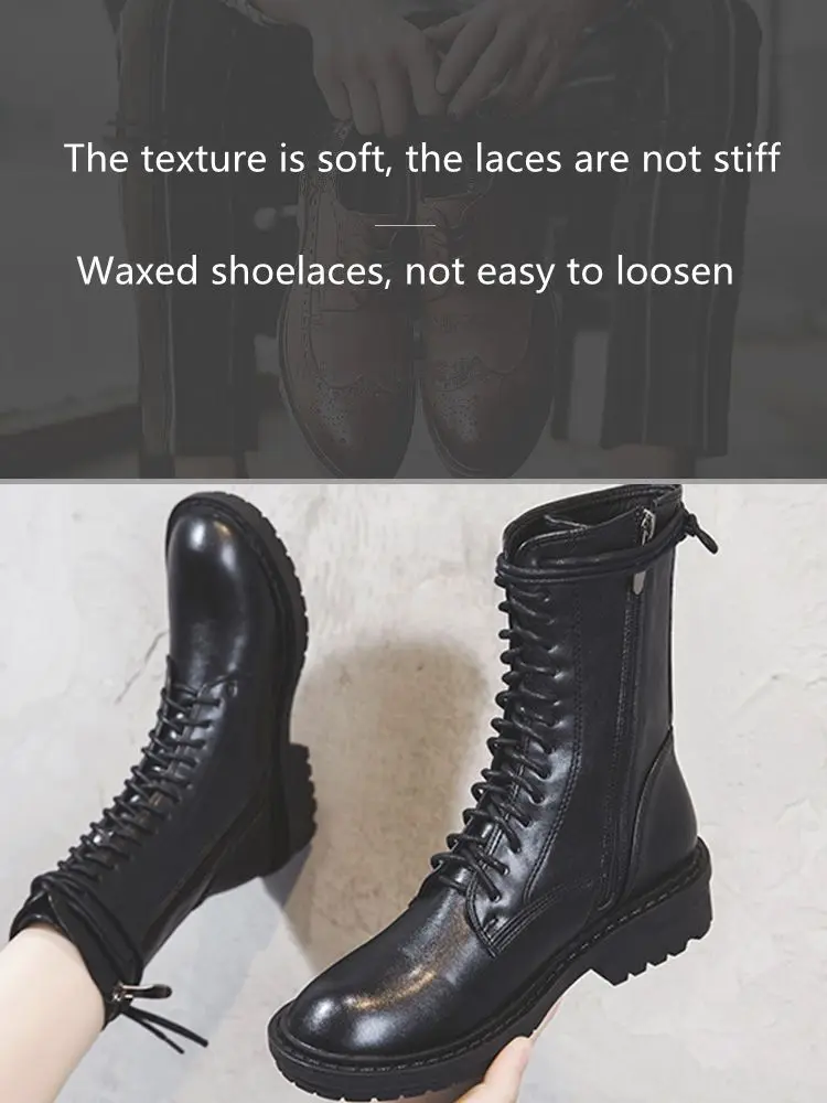 1 Pair Leather Shoelace Waxed Shoelaces for Shoes Soild Cotton Boot Laces Waterproof Strings Round Sports Running Rope Shoe lace image 4