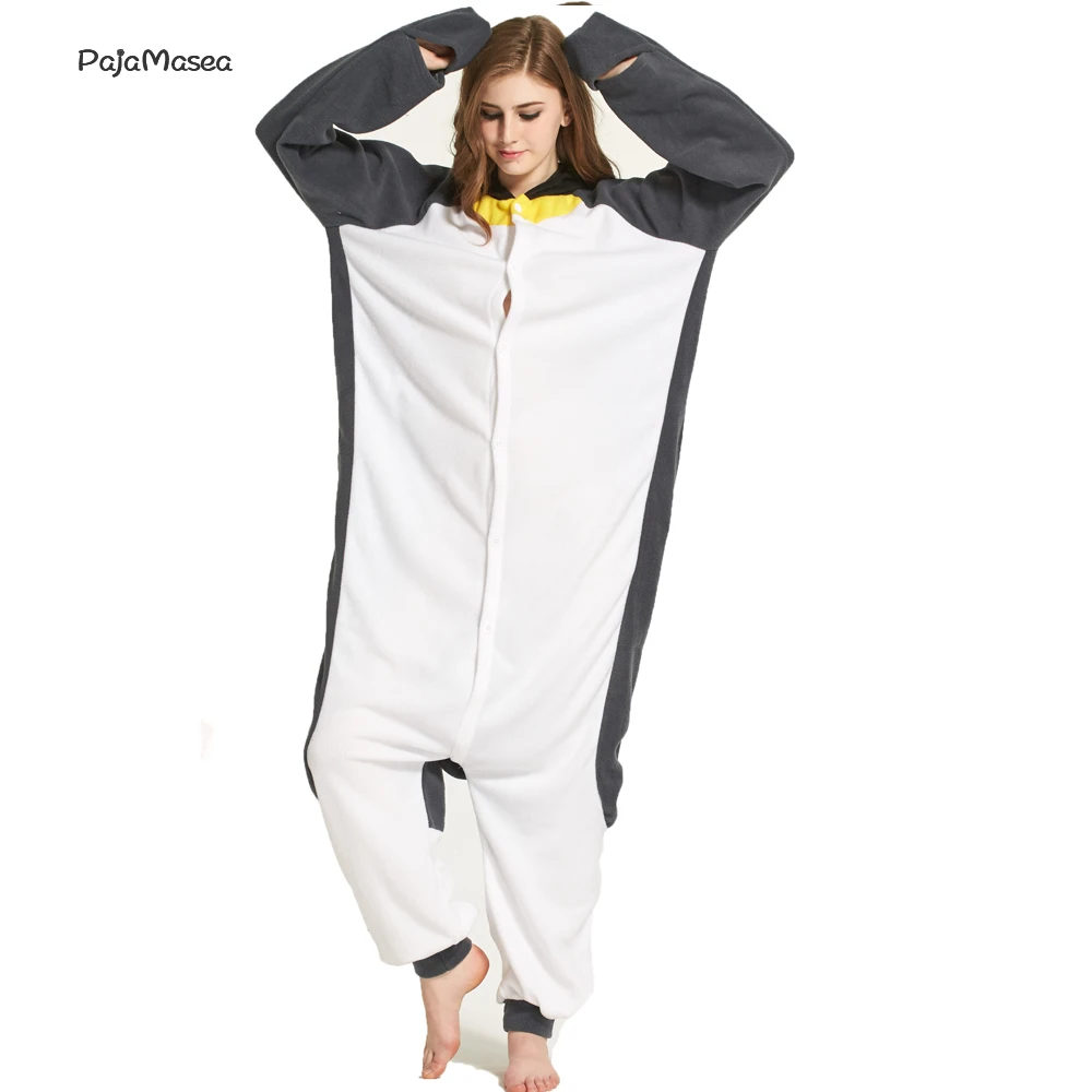 Pinguino grigio Uomo Donna Animale Tutina Costume Cartoon Natale Famiglia Tutina Adulti Cosplay Procione Kigurumi