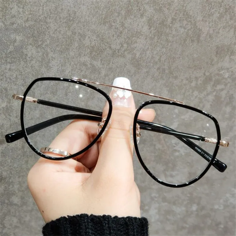 

Fashion Anti-Blue Glasses Women Sigle Beam Optical Eyewear Spectacles Polygon Frame Eyeglasses Can Match Myopia