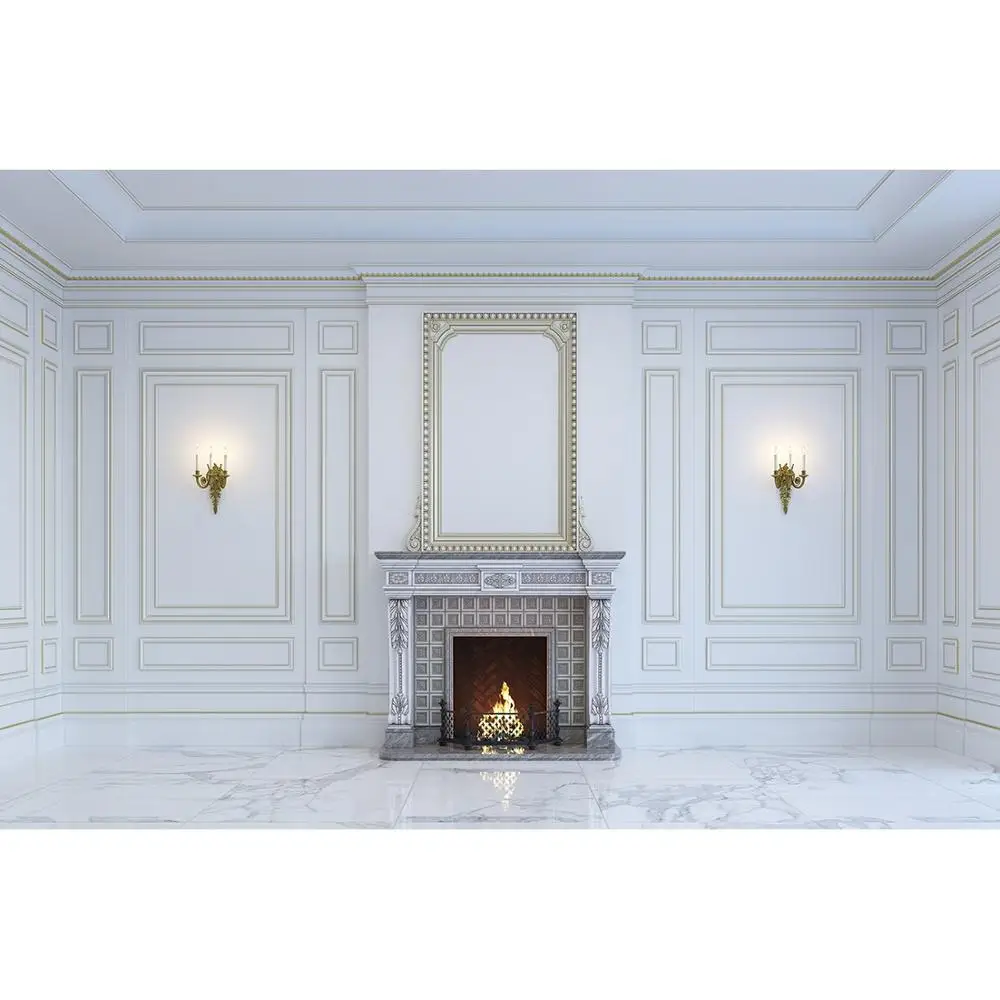 White Living Room Fireplace Marble Photo Background Vinyl Backdrop for Children Baby Portrait Room Photoshoot Photography Prop