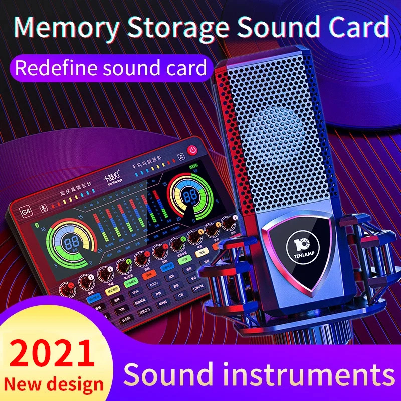 Microphone G4 Sound Card For Live Broadcast Stream Professional  Audio USB Rechargeable Condenser Microphone Sound Mixer For PC