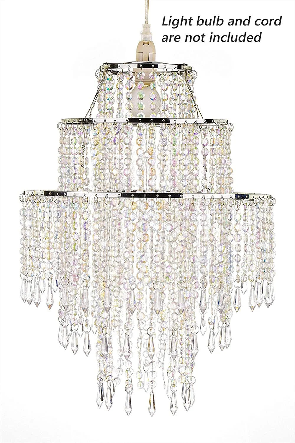 3 Tiers Acrylic Chandelier Shade Ceiling Light Shade Beaded Pendant Lampshade with Beads for Bedroom, Wedding (without Cord Kit)