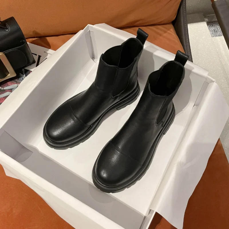 

Chelsea Boots Women PU Leather Ankle Boots Women Round Toe Thick Heel Solid Women Boots Casual Women Boots 2021 Winter