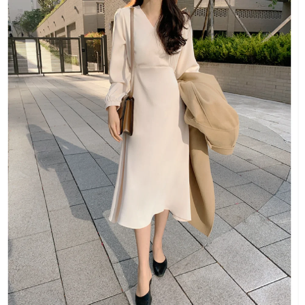 

2021 New Summer Spring Dress Girls Boho Solid Female Vintage Dress Party Oversize Long Sleeve Women Dresses Robe Vestido