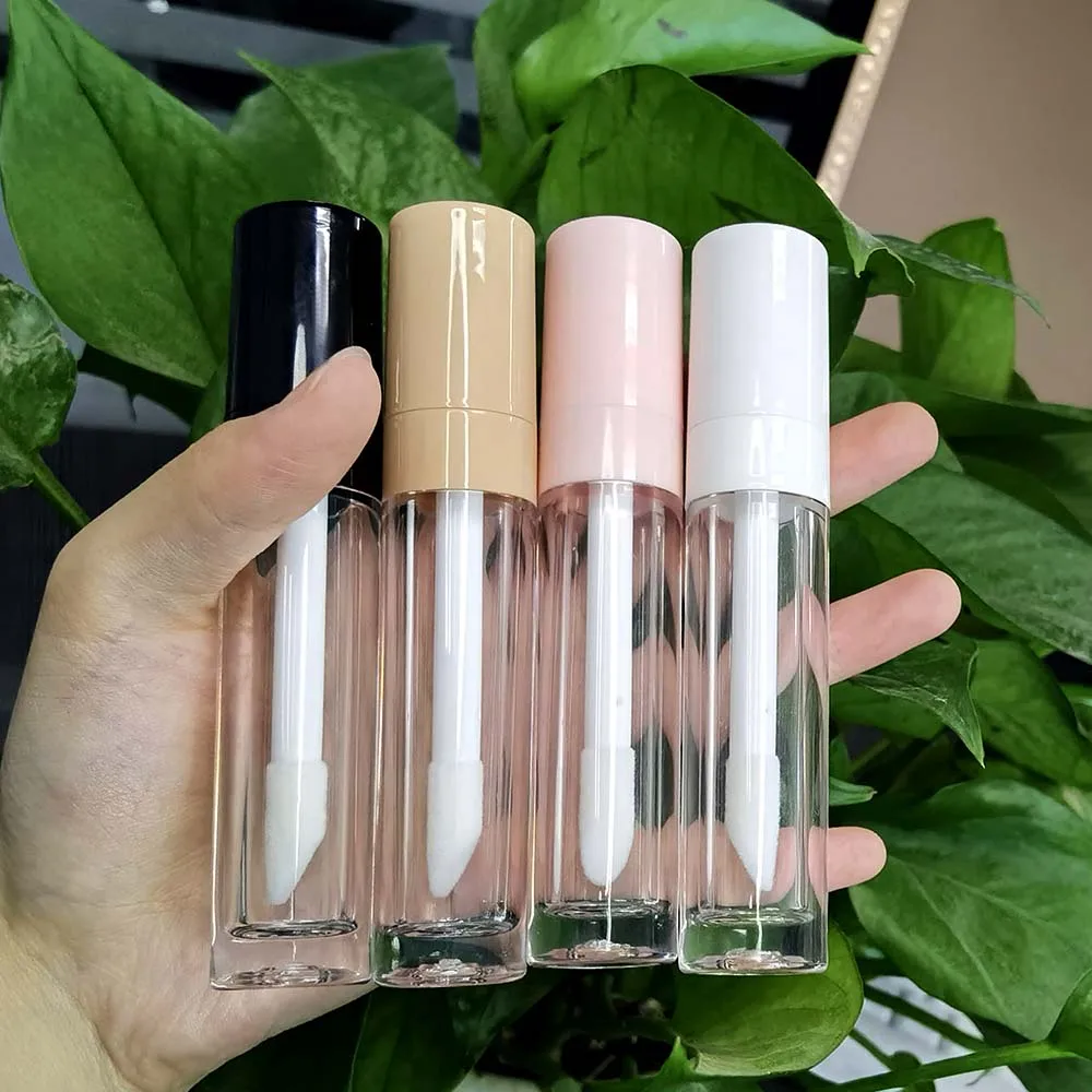 8ml Big Wand Plastic Clear Lip Gloss Tube Cosmetic Thick Wall Lipgloss Packaging Container with White Black Lid