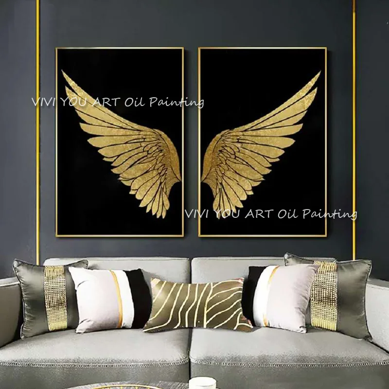 100% Handmade High Quality Golden Angel Wings Abstract Wall Art Canvas Painting Contemporary Art Decoration Picture Decor