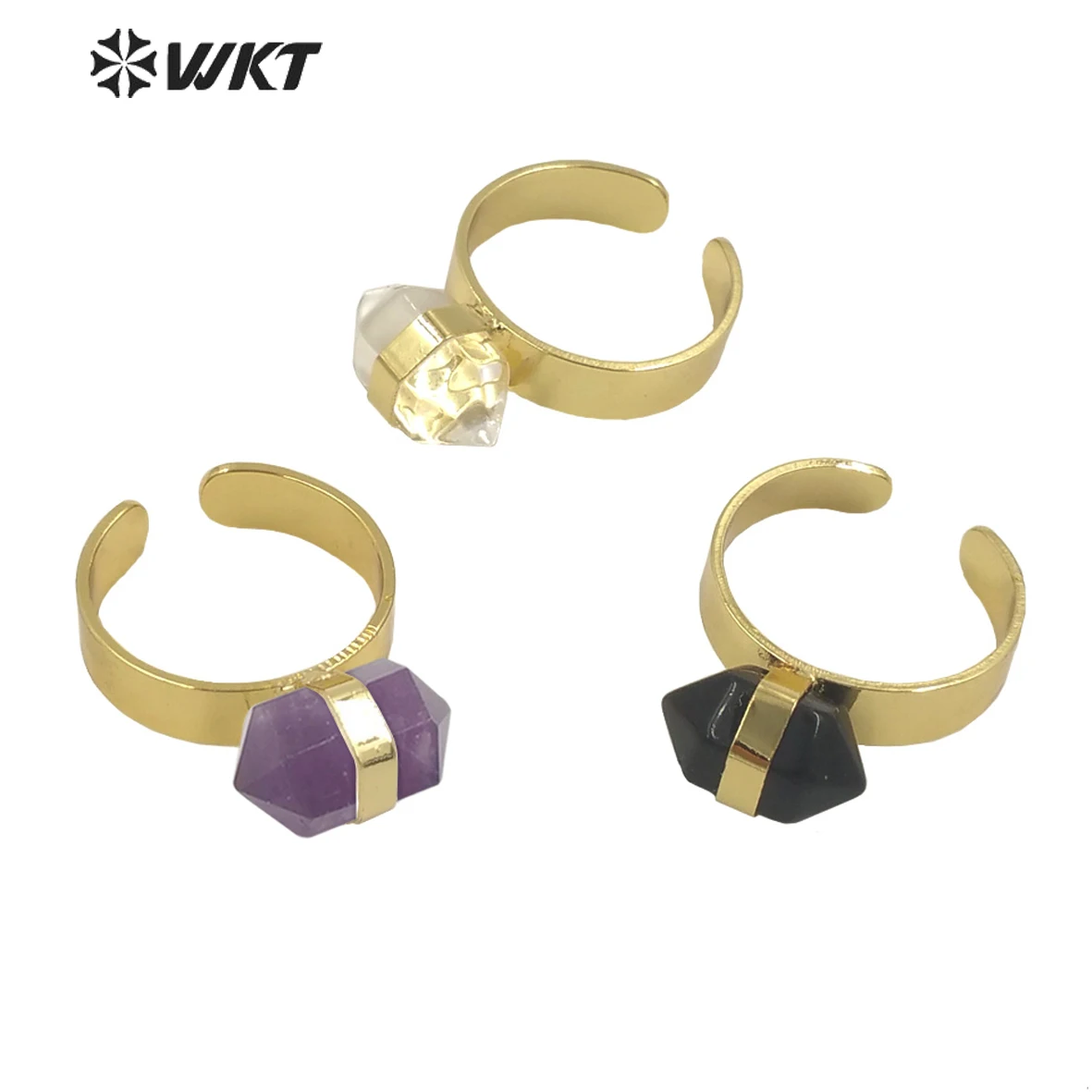 

WT-R385 Fashion Crystal Ring Cylinder Amethysts Ring Black Obsidian Ring Gold Plated Ring Natural Gemstones Lady Jewelry Rings