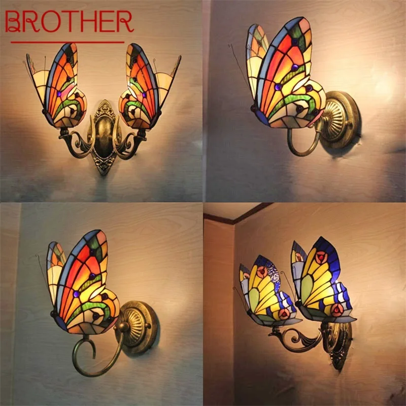 

BROTHER Tiffany Wall Lights Sconces Contemporary LED Butterfly Lamp Indoor Fixture For Home Decoration