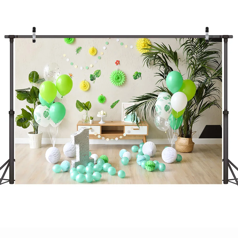 เด็ก 1st Birthday Party แบนเนอร์ฉากหลัง Photocall บอลลูนเด็กเค้กวันเกิดพื้นหลังไม้อิฐผนังการถ่ายภาพ