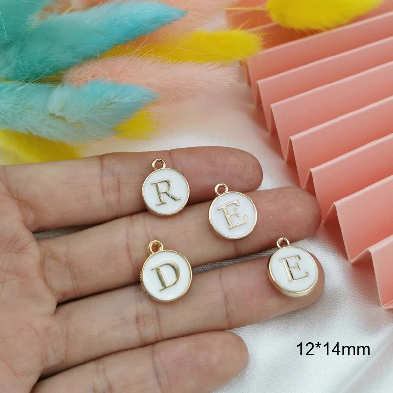 10pcs 26 Alphabet Double Face Enamel Charms Gold Color Letters Pendants Fit Keychain Jewelry Making Handmade 12*14mm