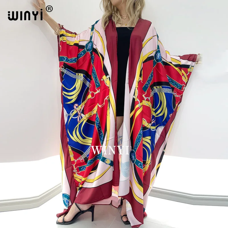 

Middle East Summer Women kimono Cardigan sukienka robe superior quality Boho Maxi abaya Holiday Batwing Sleeve Silk Robe