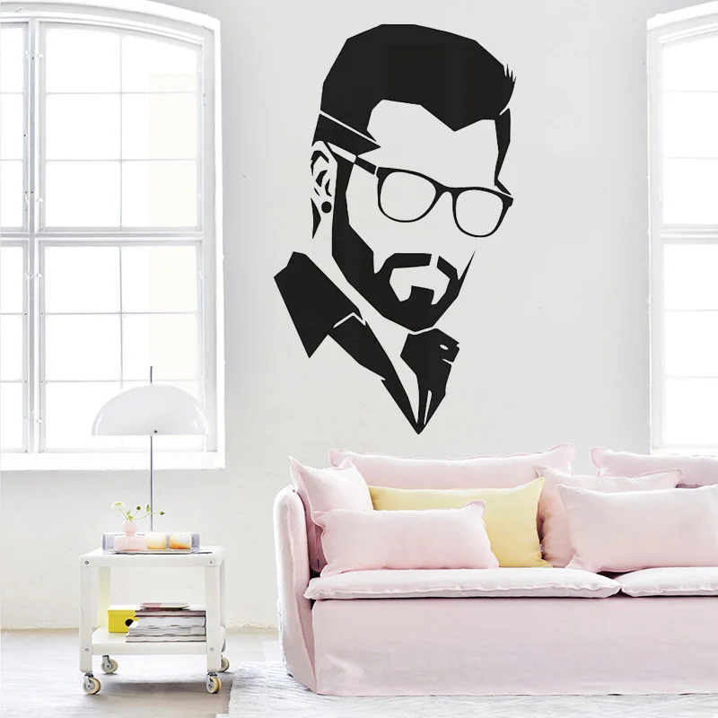 

Handsome Man Vinyl Wall Decal Hairdresser Hair Salon Decoration Barbershop Removable Wall Sticker Bearded Man Wall Poster