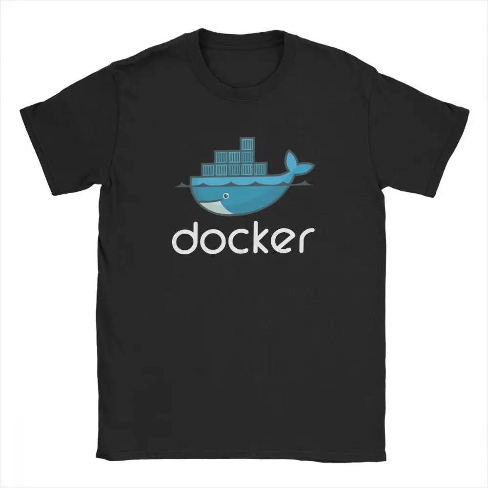 Men Docker Logo T Shirt Linux Javascript Computer Cotton Sweatshirt Funny Short Sleeve Round Neck Tees Graphic T-Shirts