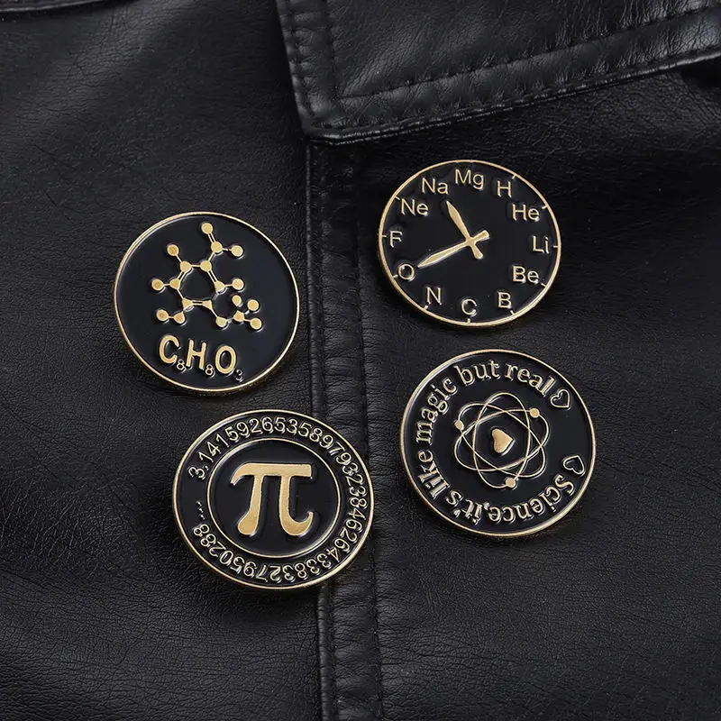 

Atomic Structure Diagram Badges Creative Black Round Coin Letter Symbol Alloy Brooch π Clock Chemical Molecular Pins