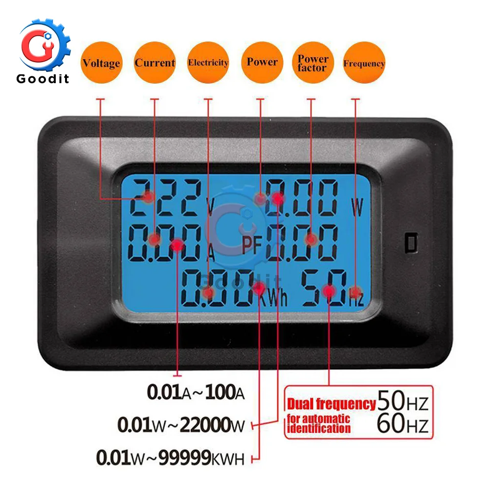 Multimeter Display Digital Current Voltmeter AC 80V-250V100A 20A LCD Digital Display Current Voltage power Voltmeter Ammeter