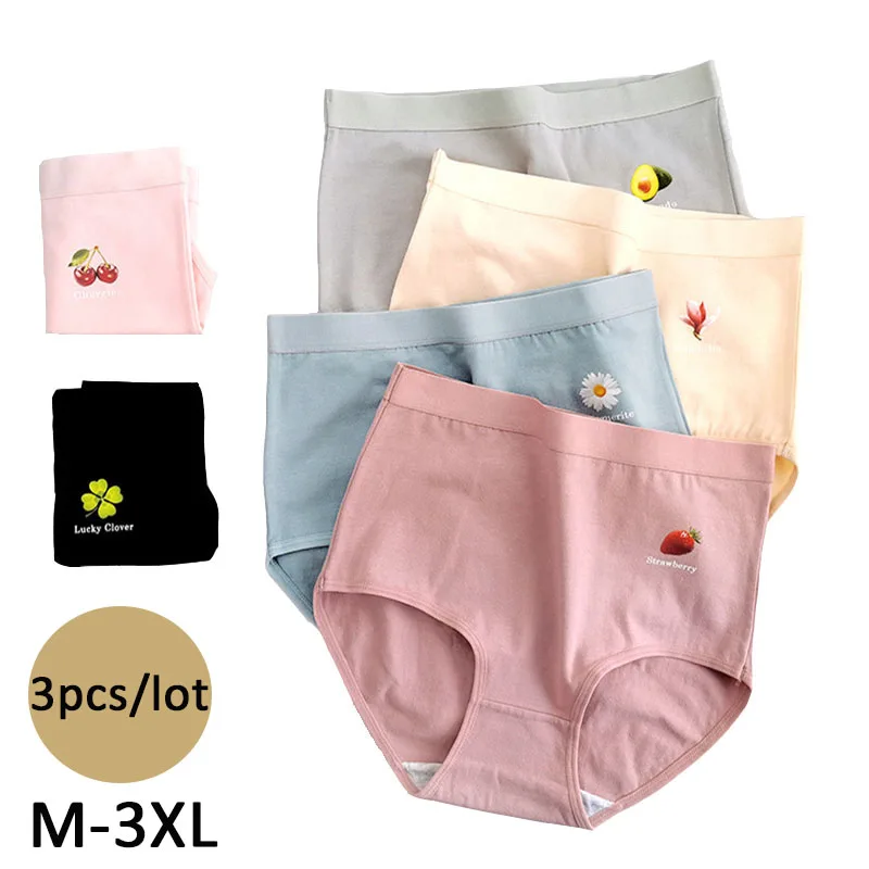 

Hot 3 Pcs Plus Size Underwear Women's Panties High Waist Cotton Briefs Girls Abdominal Breathable Underpants For Women Intimates