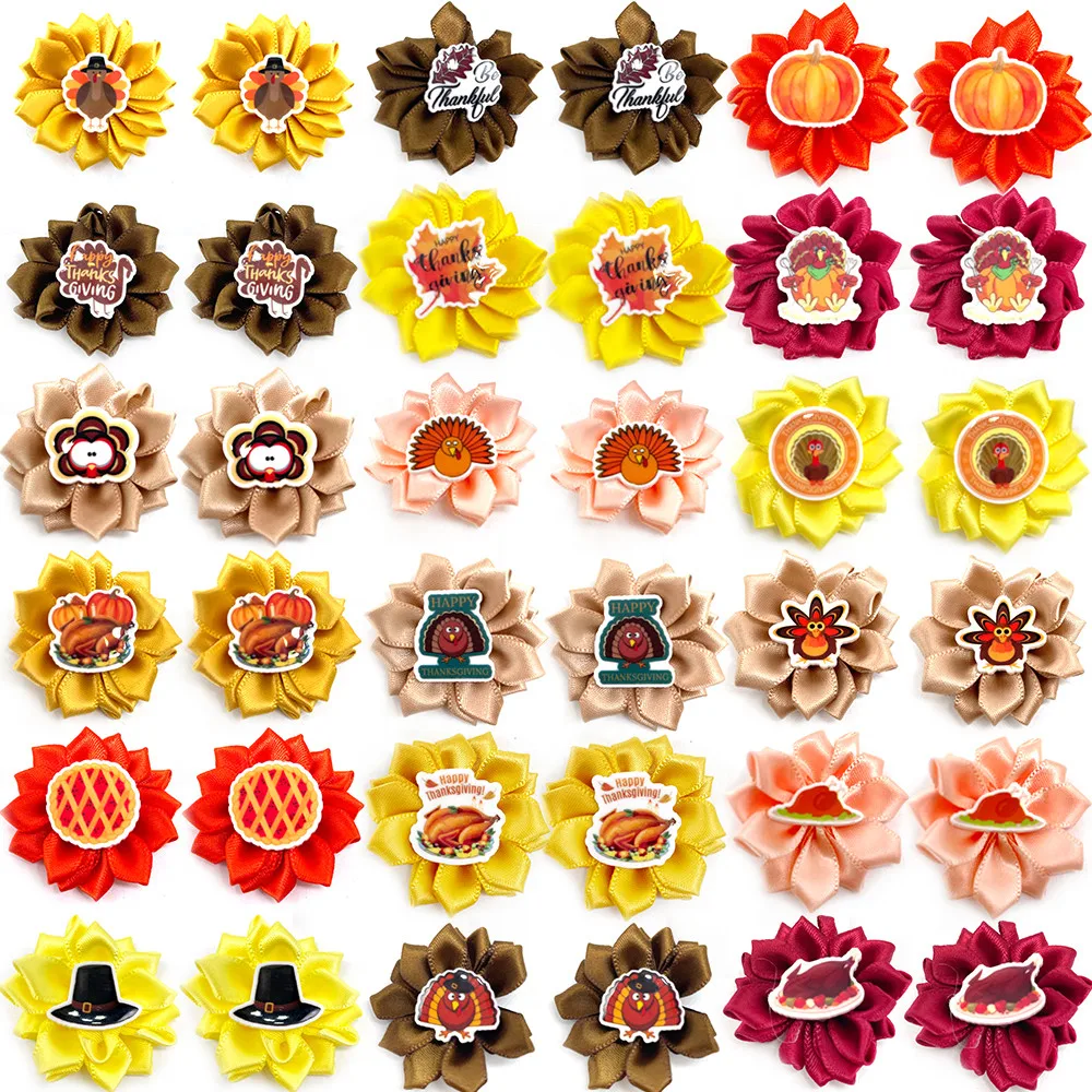 50/100pc Thanksgiving Dog Hair Bows Pumpkin Pet Dog Hair Accessories Fall Style Small Dog Cat Grooming Bows Dog Grooming Bows