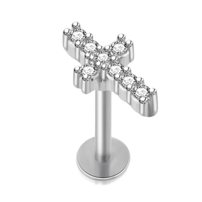Crystal Flower Tragus Piercing Earring, Flat 16G