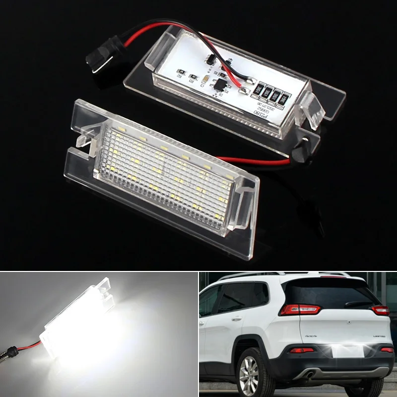 2X White CANbus Error Free Led Number License Plate Lights Lamp For Jeep Cherokee (2014-2018) 12V 18LEDs 6000k SMD High Quality