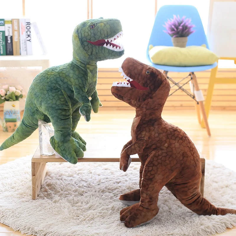 50~110cm Mouth Open Tyrannosaurus T-Rex Triceratops Stuffed Dinosaur Doll Lifelike Printing Green Brown Grey Standing Dino Gift