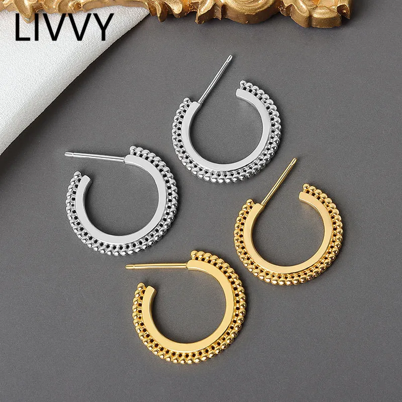 

LIVVY Silver Color Metal Circle Hollow Hoop Earrings For Women Exaggerated Personality Hot Fashion Jewelry Gift Trend