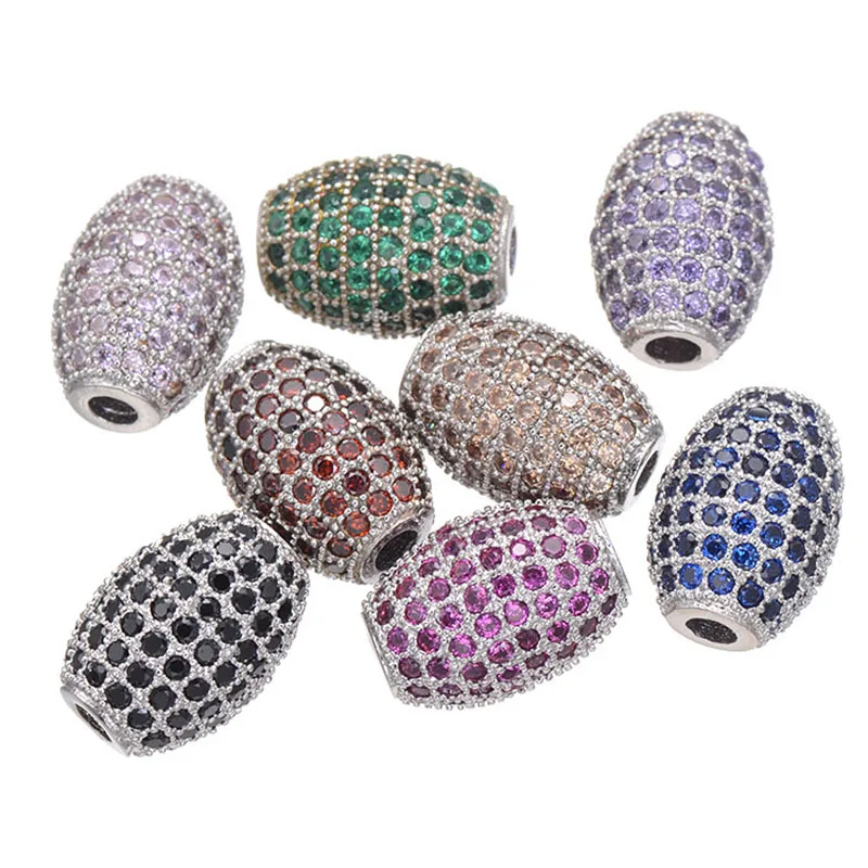 Juya DIY Jewelry Copper Beads Micro Pave Zircon Oval Charm Beads For Women Decoration Clothes Natural Stone Pearl Jewelry Making