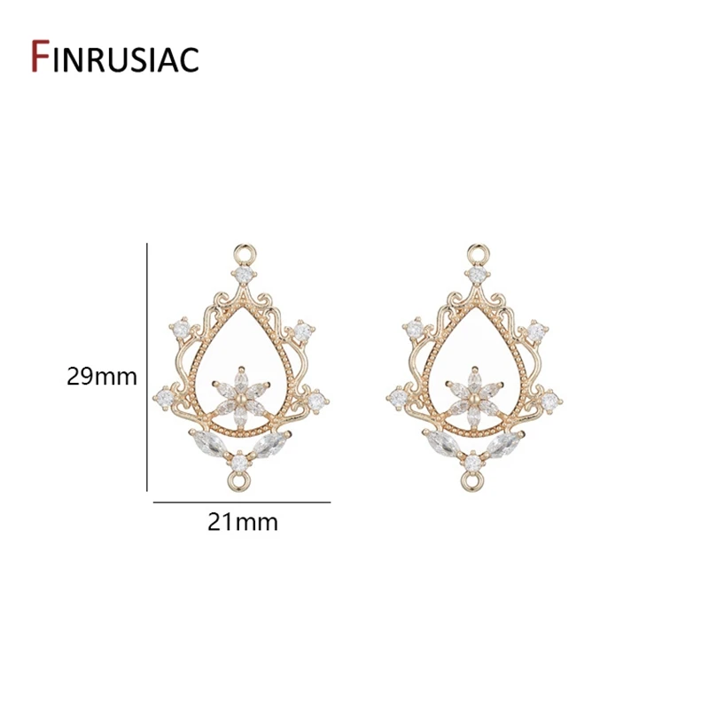 14k Gold Plating Metal Pave Setting Zircon Flower Connectors Charms For Earrings Making, Jewellery Making Luxury Components