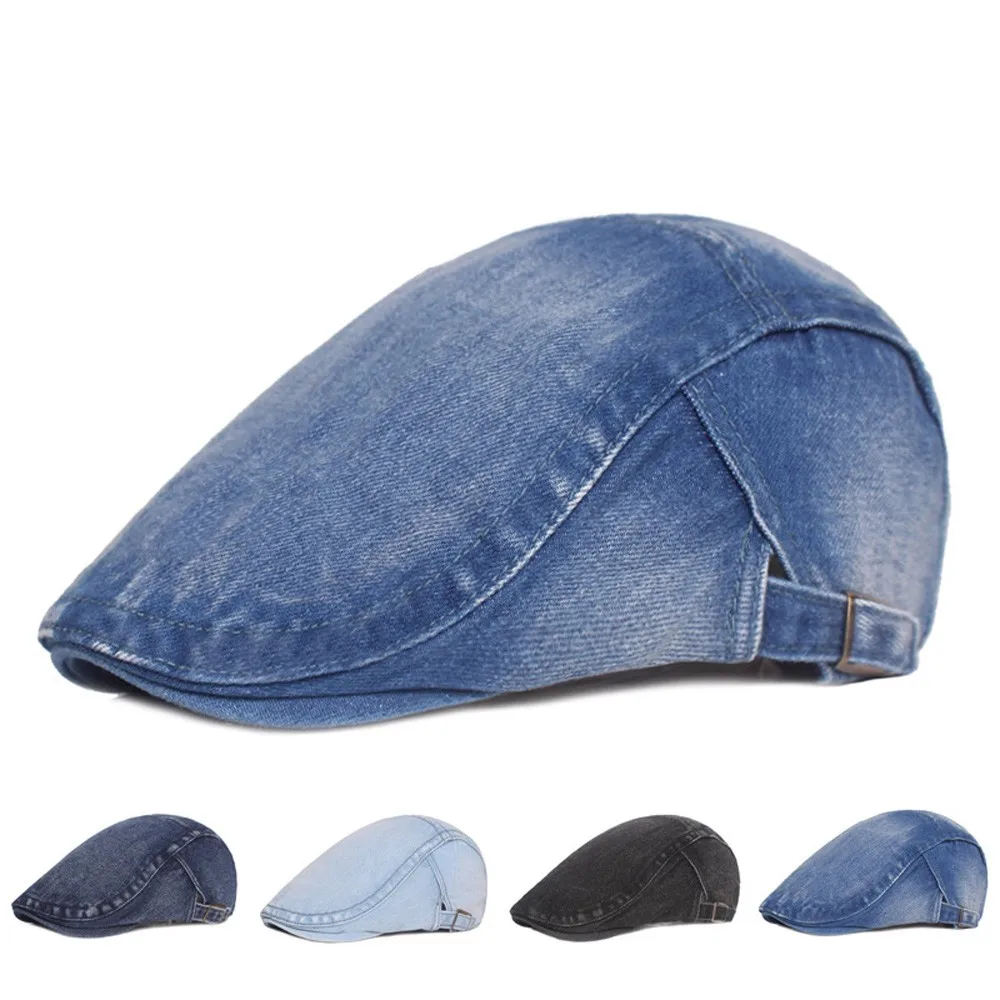 

Men Denim Beret Newsboy Hat Summer Casual Sun Driving Golf Adjustable Cap