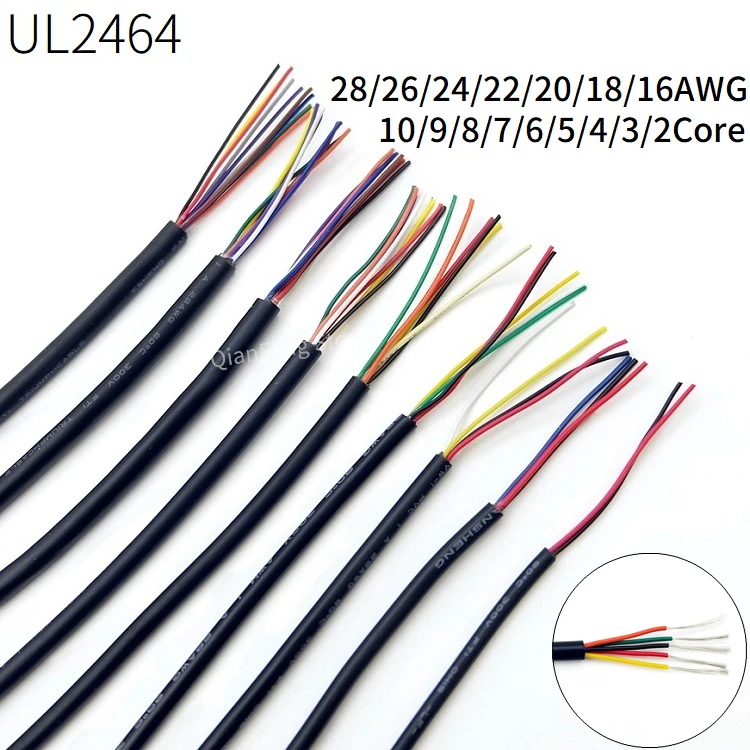 10M Sheath Wire Cable 28 26 24 22 20 18 16 AWG Copper Signal Cable 2 3 4 5 6 7 8 10 Core Soft Electron Audio Control Wire UL2464