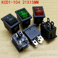 KCD1-104 21x15mm Rocker power Switch With LED lights boat Red 4 pin 2 terminal Hole size 13*19mm 6A 250V 125V