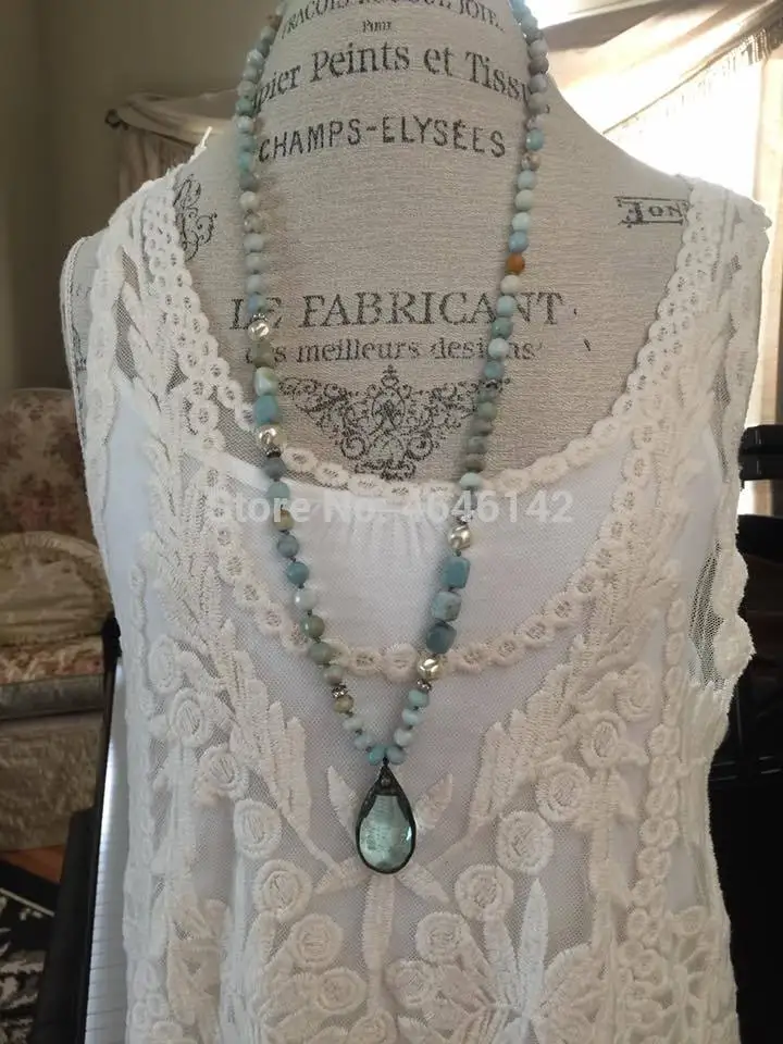

Ожерелье из бисера Amazonite для женщин, богемное ожерелье с подвеской из прозрачного кристалла, женское модное пляжное колье, ювелирные изделия