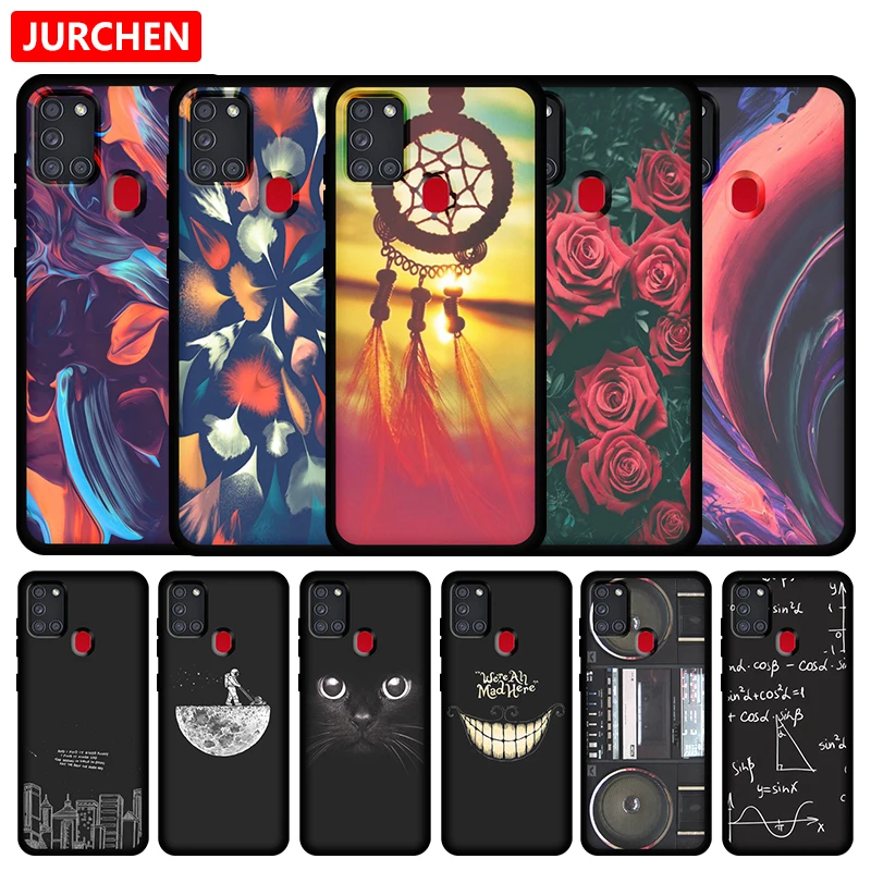 JURCHEN Phone Case For Samsung Galaxy A21S TPU Matte Thin Back Cover For Samsung A21S A217F A217M A217N Cartoon Cat Dog Pattern