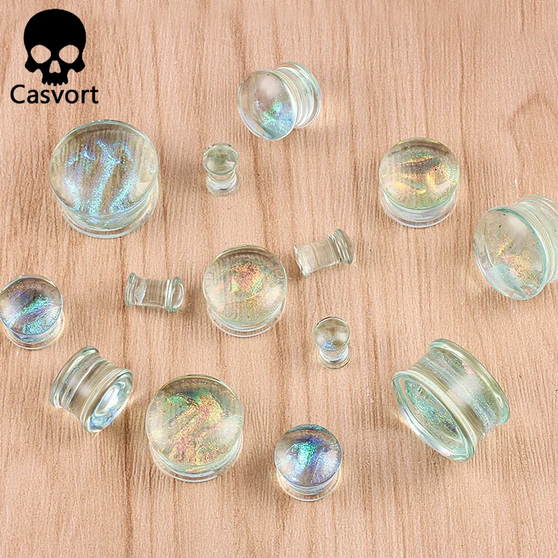 Casvort 2PCS New Glass Ear Body Jewelry Expanders Piercing Tunnels Plugs Strechers Ear Gauges Gift For Women Men Gift