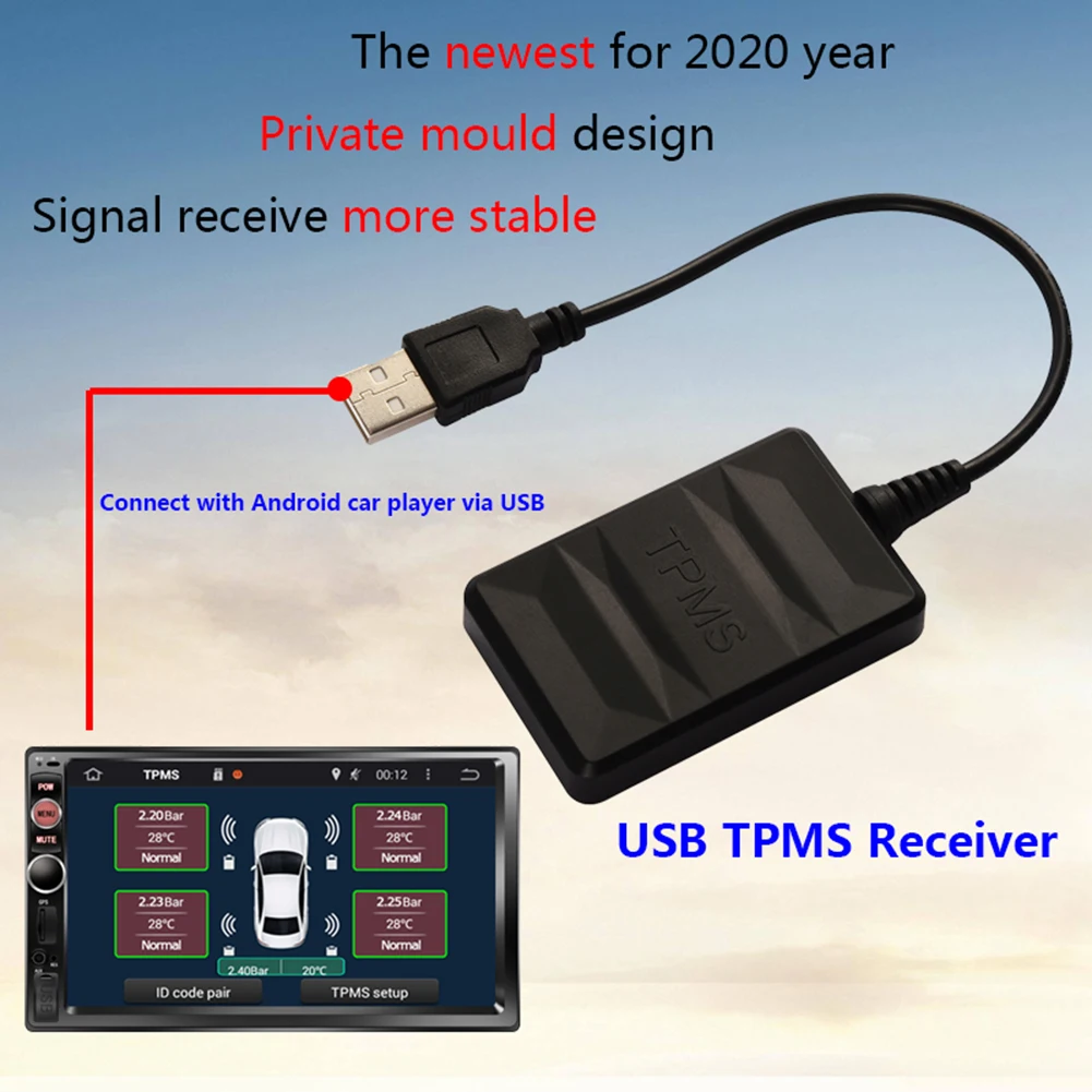 Ai CAR FUN Android TPMS For Car Radio DVD Player Tire Pressure Monitoring System Spare Tyre Internal External Sensor USB TMPS