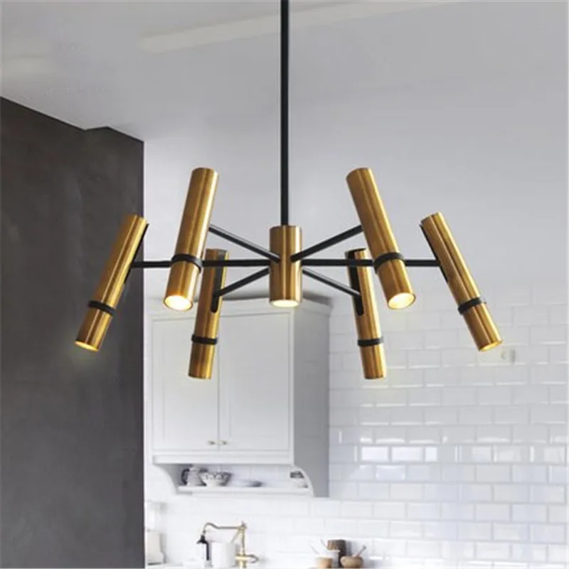 Romantic Industrial Style Nordic Postmodern Creative Design Living Room Bedroom Steam Tube Restaurant Golden Cylinder Chandelier