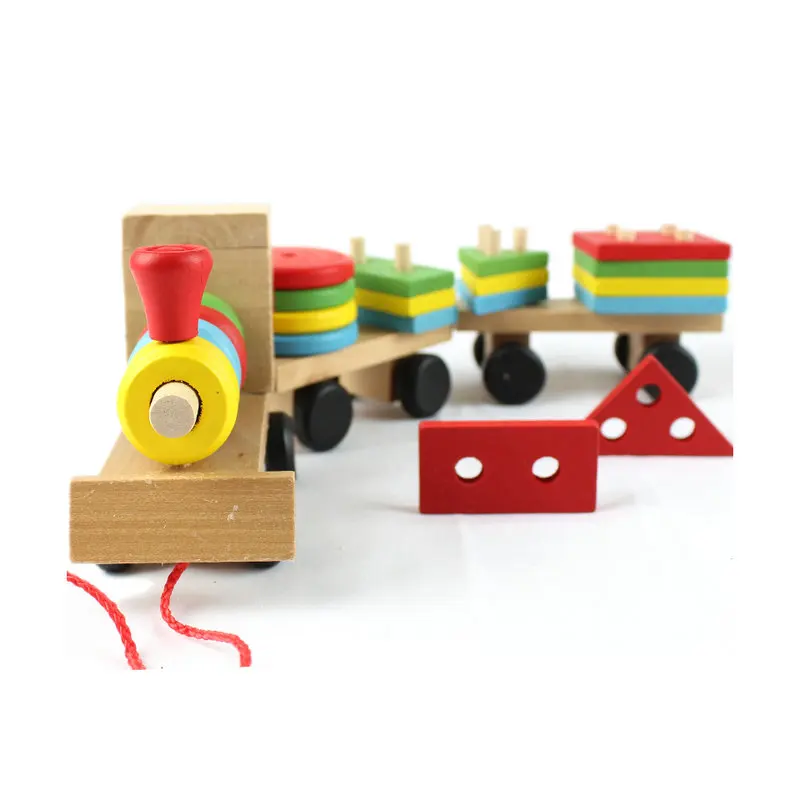 

Baby Wood Trailer Toy 25 Stacking Block Train Vehicle Model Geometry Shape Colour Interconnecting Block Children Educational Toy