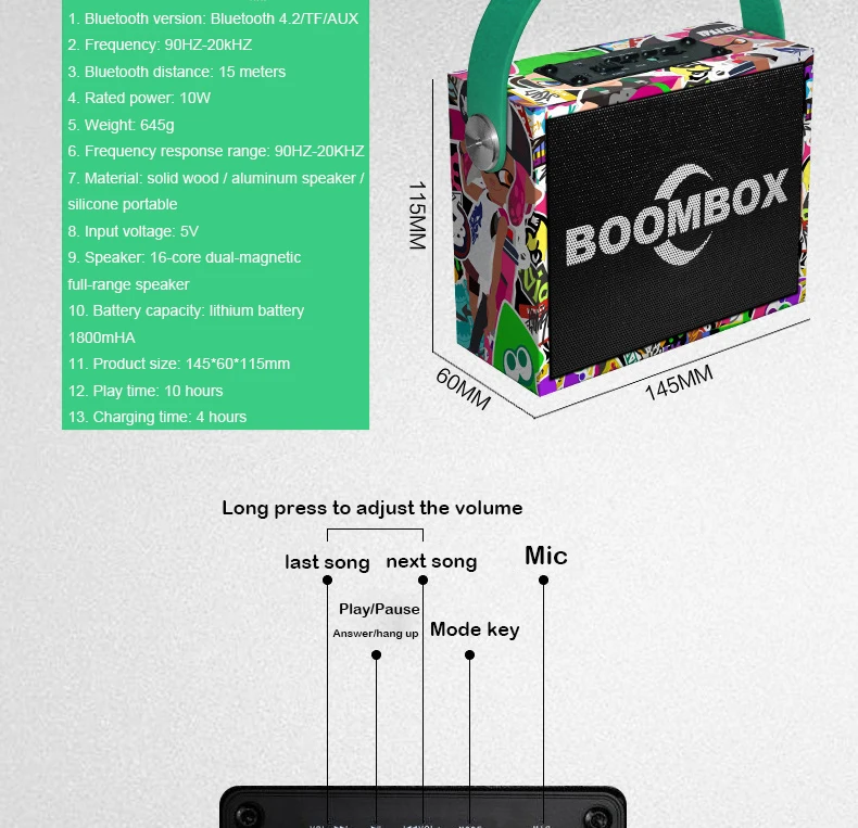 ポータブルbluetoothアウトドアスピーカー,スーパーベーススピーカー,グラフィティステレオコラム,サブウーファー,fmラジオ付きラジカセ,tfマイク