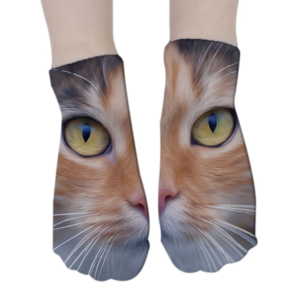 New Summer Animal Women's Cotton Socks Sports Leisure Lovely Cartoon Cat Face Splicing Socks Low Ankle Canvas Shoes Crew Socks