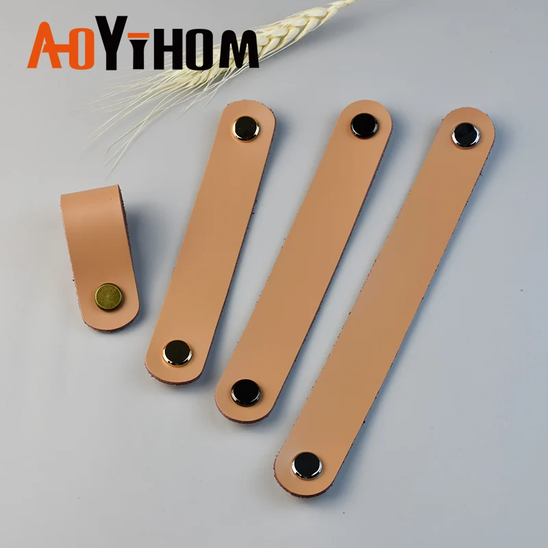 AOYIHOM – poignée de meuble de cuisine kaki de Style rétro, tiroir en cuir américain, bouton de coiffeuse, placard à chaussures, armoire, porte