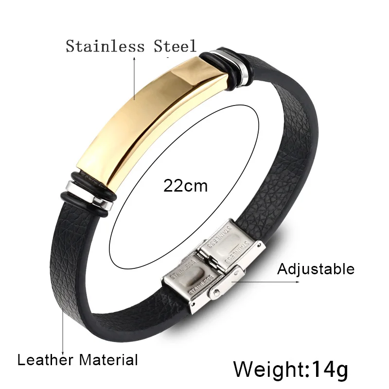 2024 Trend Golden Stainless Steel Leather Bracelet  Classical Titanium Steel Smooth Cuff Bracelet for Men Accessories Pulse