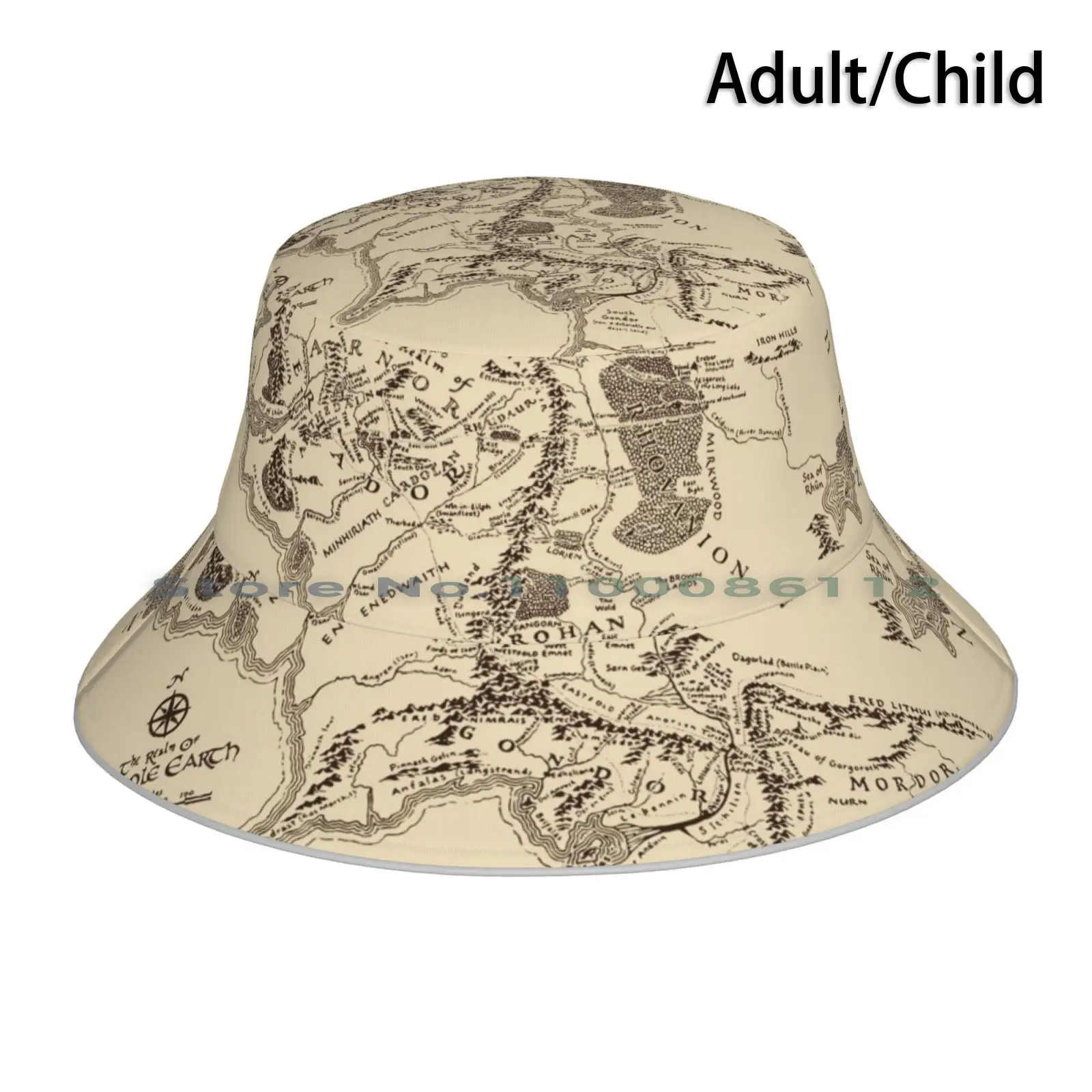 Map Bucket Hat Sun Cap Map Middle Earth Ring Friend Foldable Outdoor Fisherman Hat